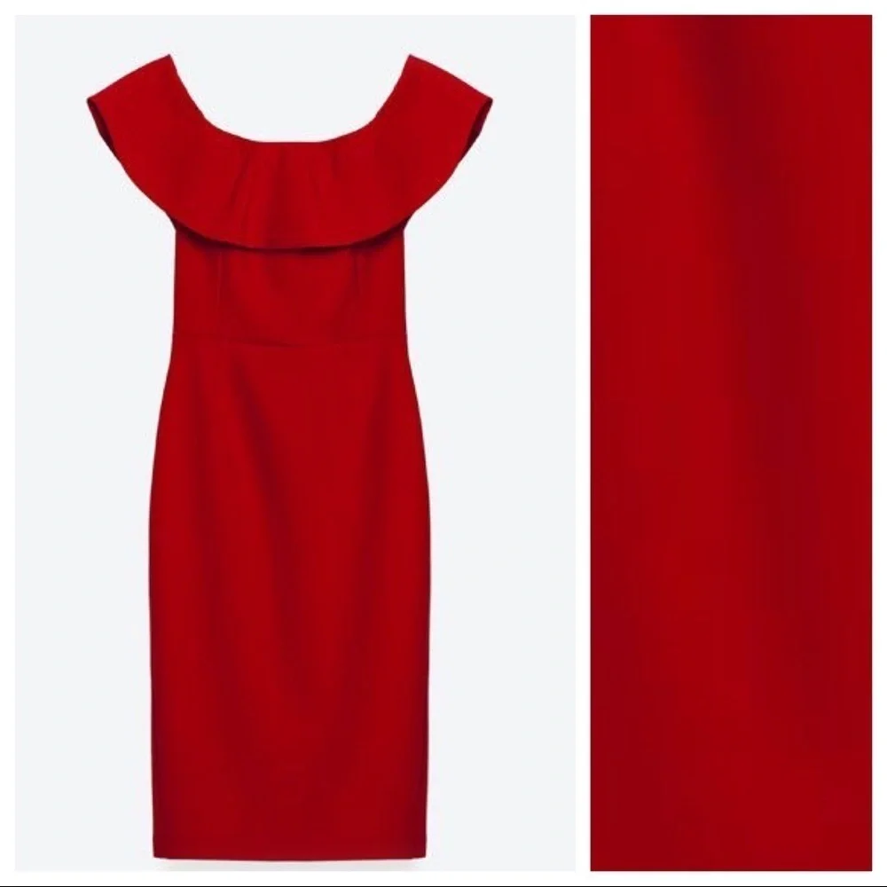 NWT. Zara Red Off-the-shoulder Midi Dress Size XS.